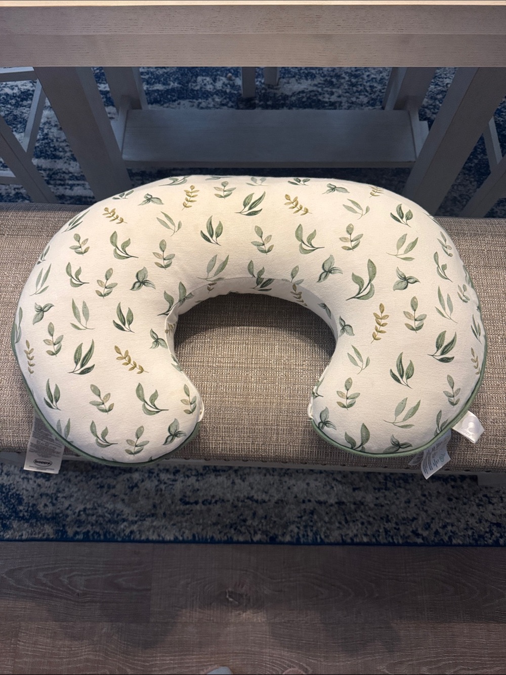 Boppy Support Pillow in Cream with Green Leaf Motif